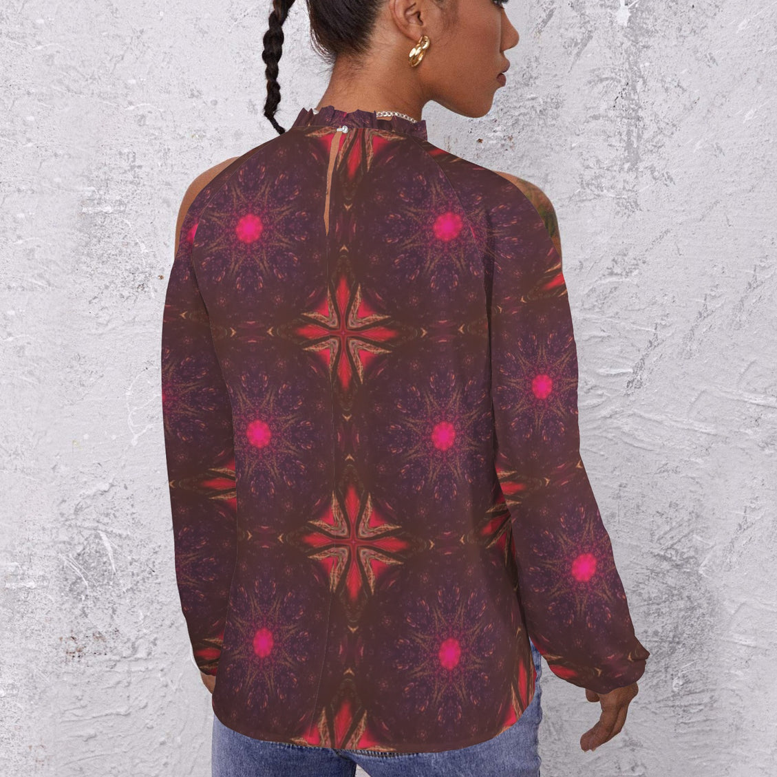 Long Slit Sleeve Blouse Prairie Flowers Sunset