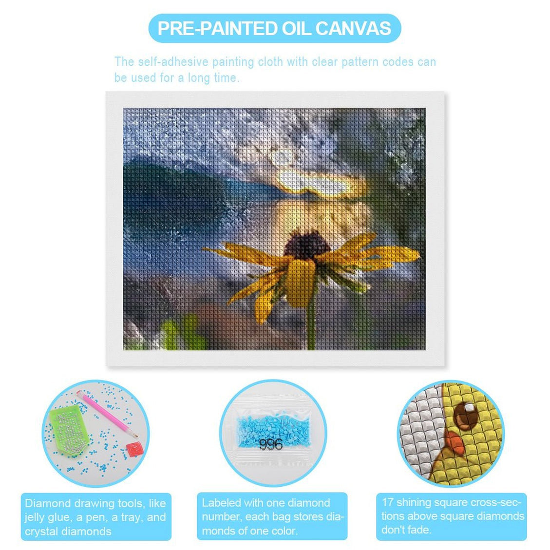 Design Diamond Painting 20"×16"(Horizontal) Sunflower Sunset at Pactola Reservoir