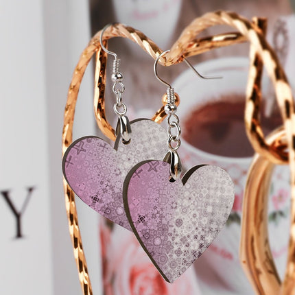 Wooden Heart Earrings Pink Glass Ombre