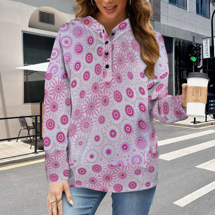 V Neck Pocket Hoodie Peonies