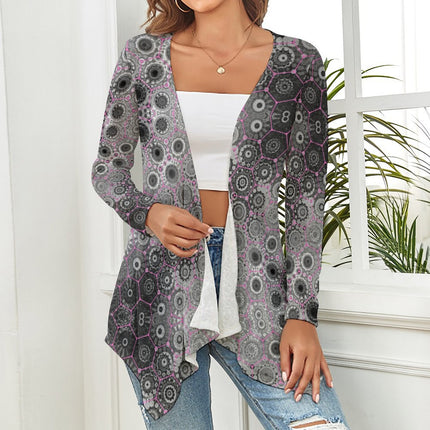 Knitted Cardigan Black White and Pink Abstract