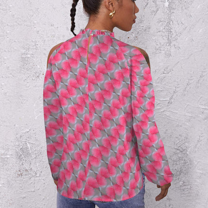 Long Slit Sleeve Blouse Bright Pink Butterfly Balm