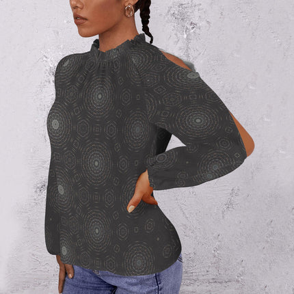 Long Slit Sleeve Blouse Charcoal Geometric