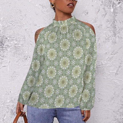 Long Slit Sleeve Blouse Green Yellow Carnival Tile