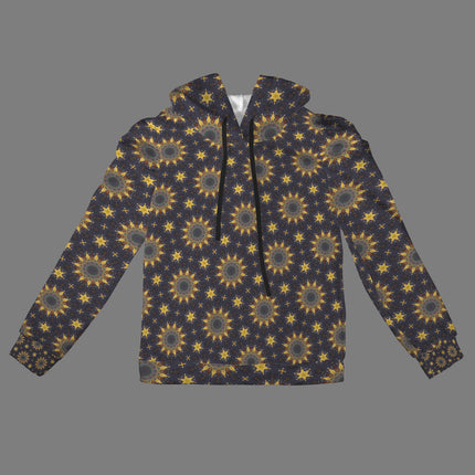 Puff Sleeve Hoodie Sunflowers Purple