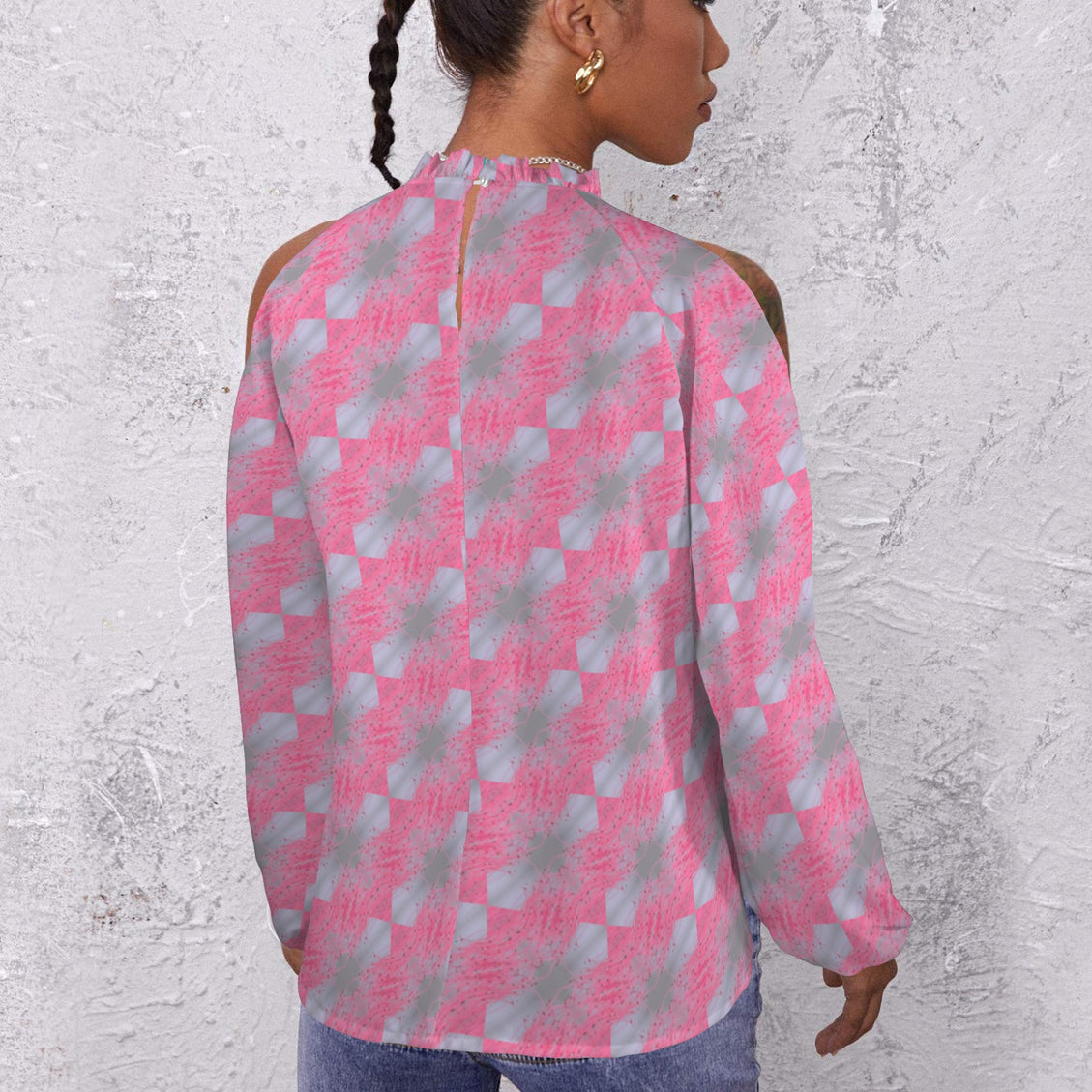 Long Slit Sleeve Blouse Pink Butterfly Balm