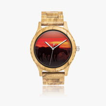 Load image into Gallery viewer, Wooden Watch Italian Olive Horses Red Sunrise
