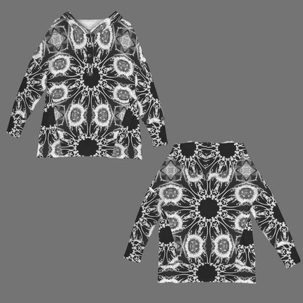 Hooded Pullover Black and White Flower