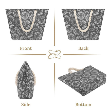 Hemp Rope Tote Bag Gray Circles