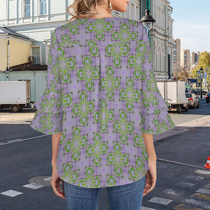 Flare Sleeve Blouse Lavendar Flowers