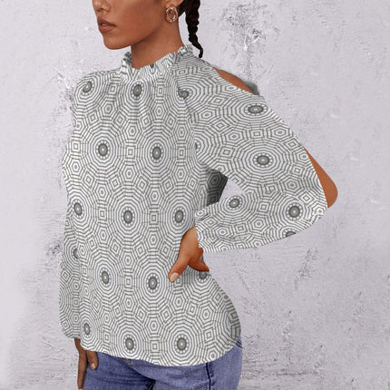 Long Slit Sleeve Blouse Gray White Carnival Tile