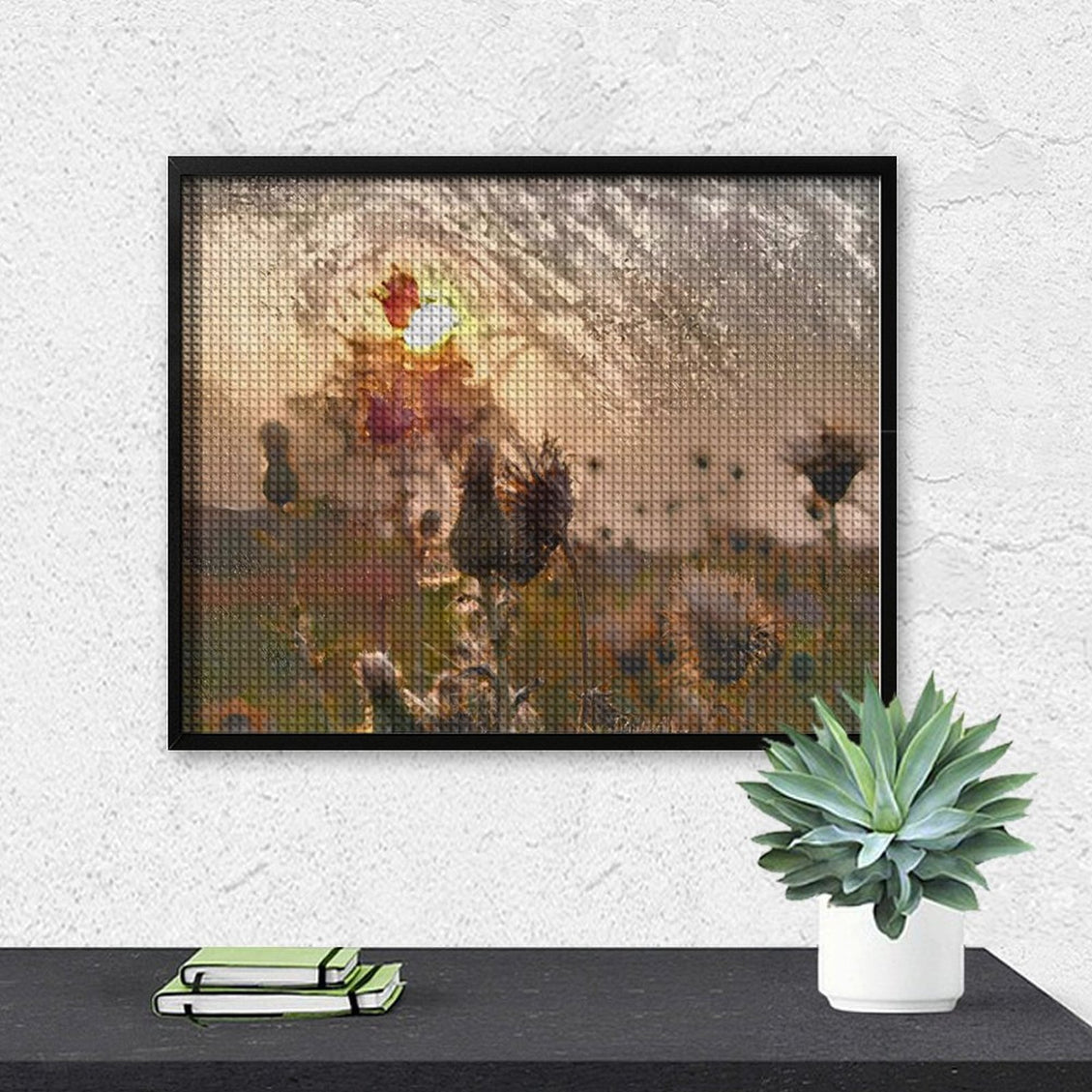 Design Diamond Painting 20"×16"(Horizontal) Sunset on a Gravel Road Wildflowers