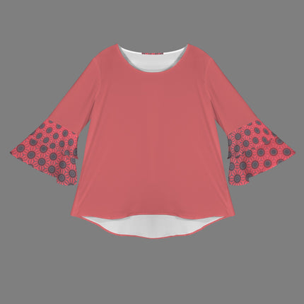 Layered Flare Sleeve Blouse Sunset Red