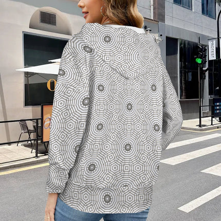 Hooded Pullover Carnival Tile Black and White Geometric