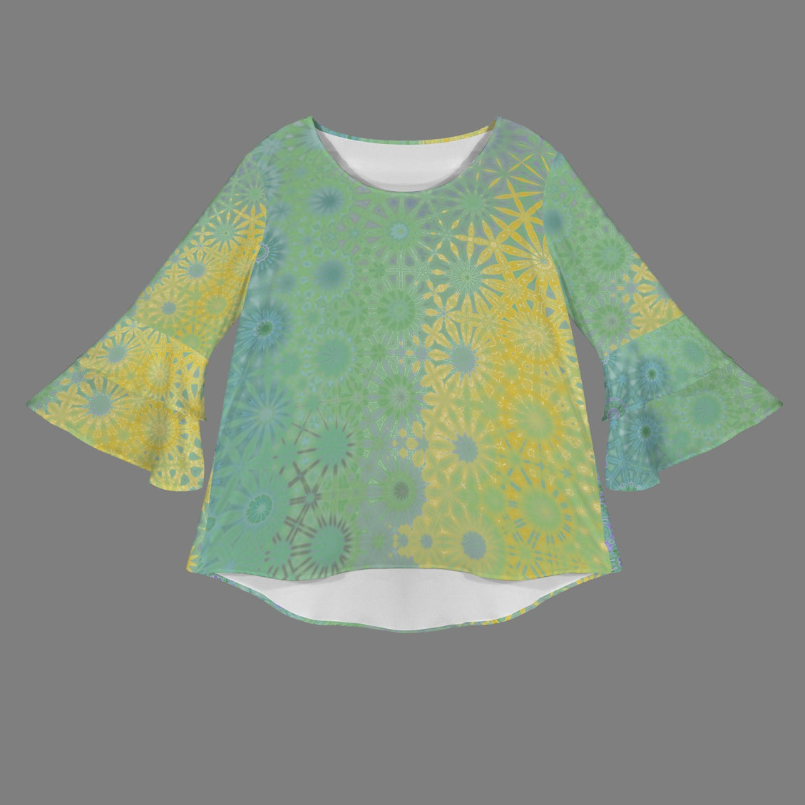 Layered Flare Sleeve Blouse Yellow Coneflowers Abstract