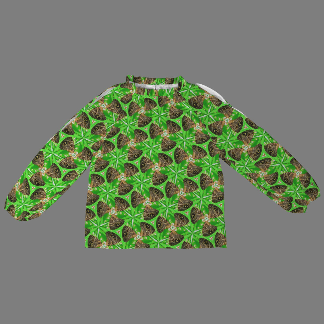 Long Slit Sleeve Blouse Brown Butterfly on Green