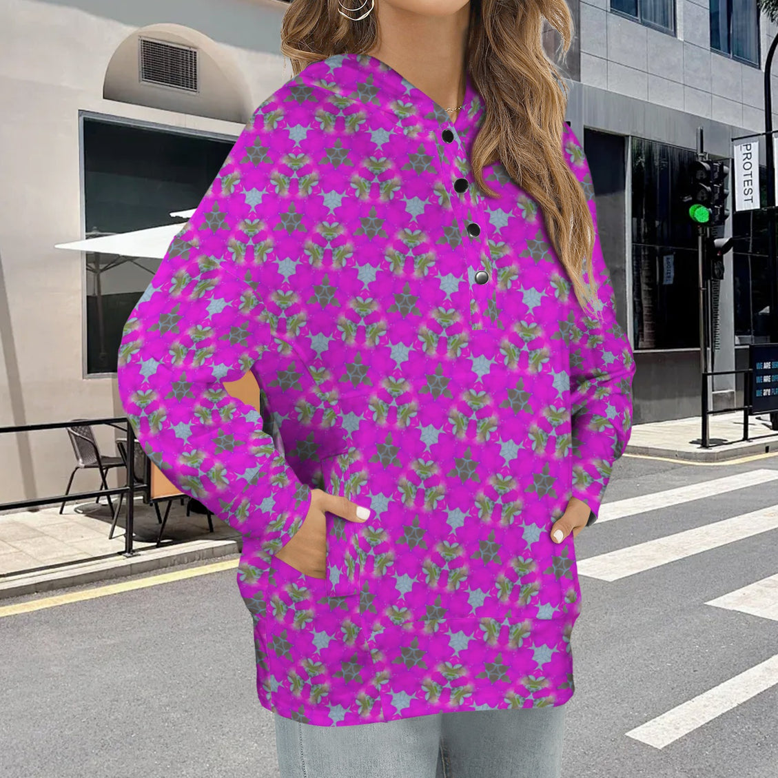 Hooded Pullover Fuchsia Floral
