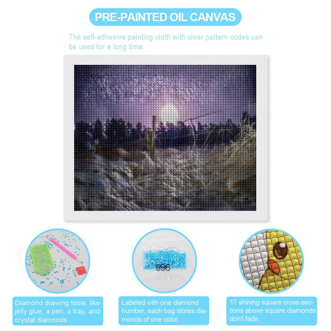 Design Diamond Painting 20"×16"(Horizontal) Frosty Moonrise