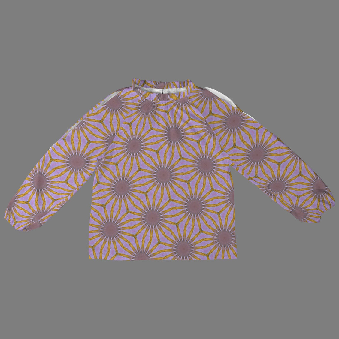 Long Slit Sleeve Blouse Lavendar Gold Flower