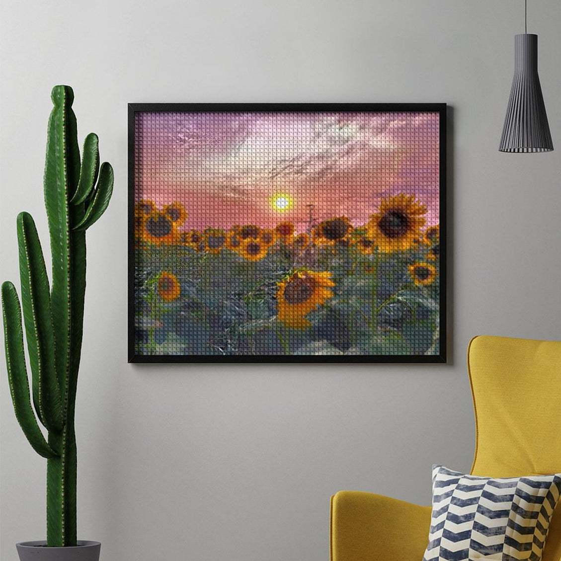 Design Diamond Painting 20"×16"(Horizontal) Sunflowers in Pink Sunset II