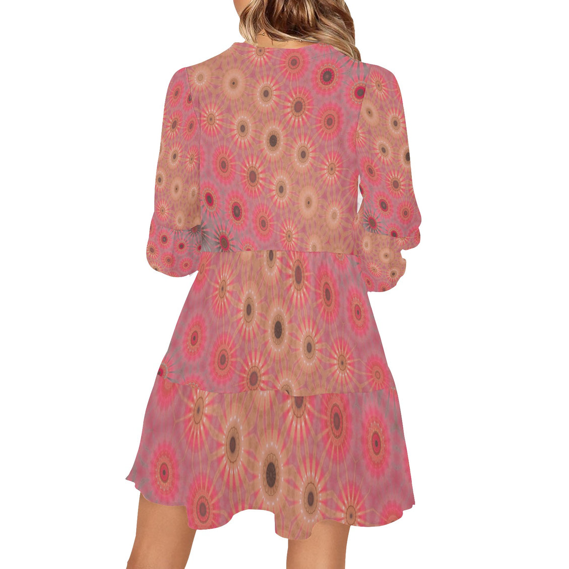 V Neck Flowy Dress Pink Multi