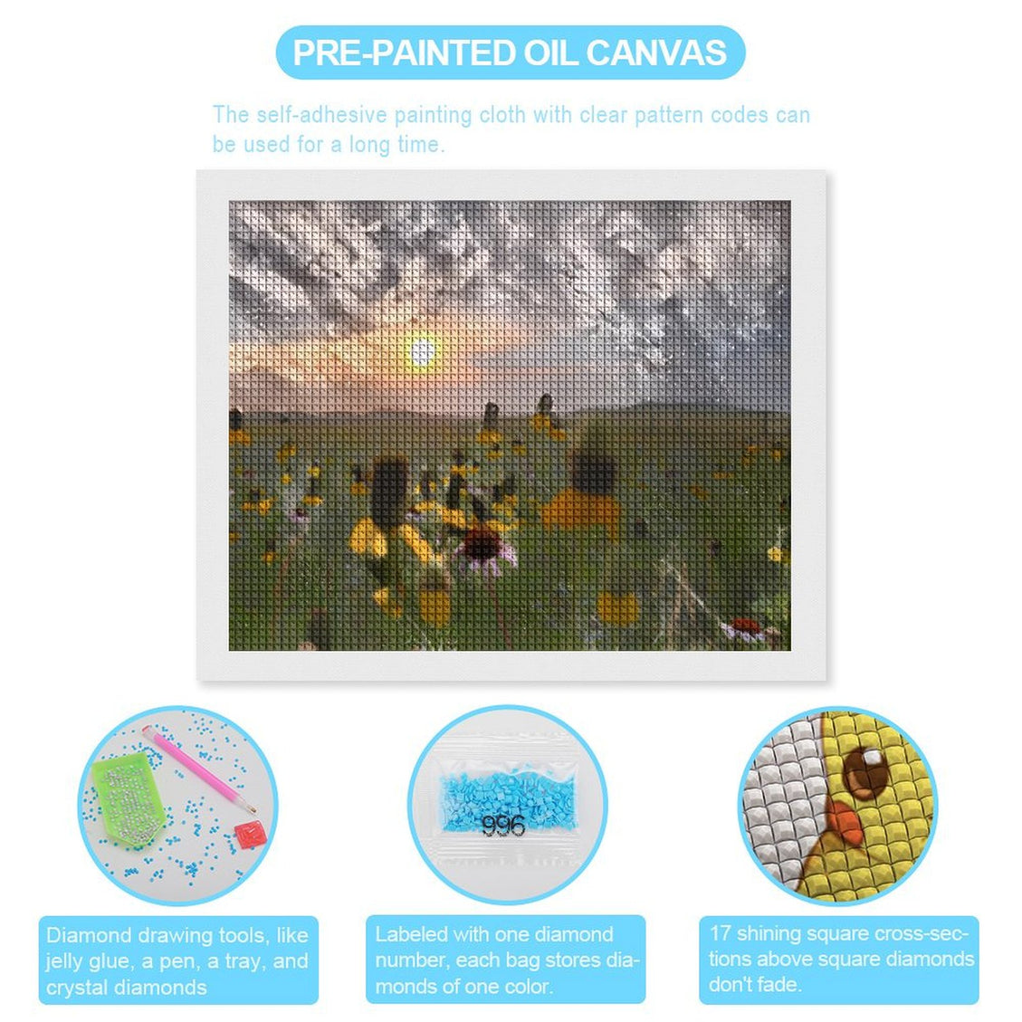 Design Diamond Painting 20"×16"(Horizontal) Wildflowers on the Prairie South Grand River IV
