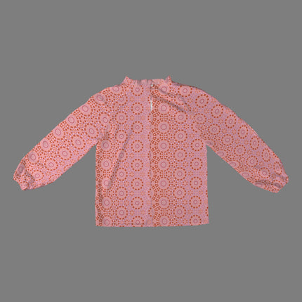 Long Slit Sleeve Blouse Pink and Coral Geometric
