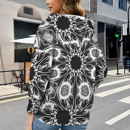 Hooded Pullover Black and White Flower