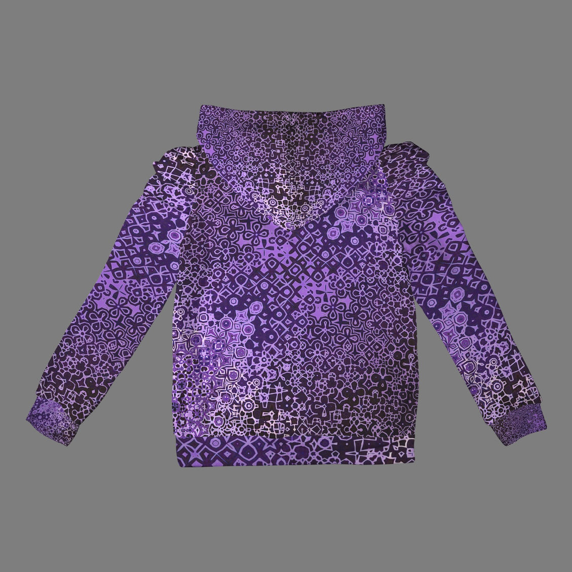 Puff Sleeve Hoodie Purple Black Graphic