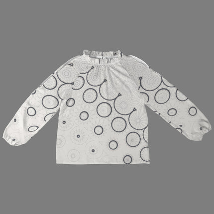 Long Slit Sleeve Blouse Ivory Black LInes