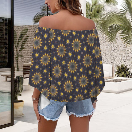 Trumpet Sleeve Blouse Sunflowers Purple Sunset