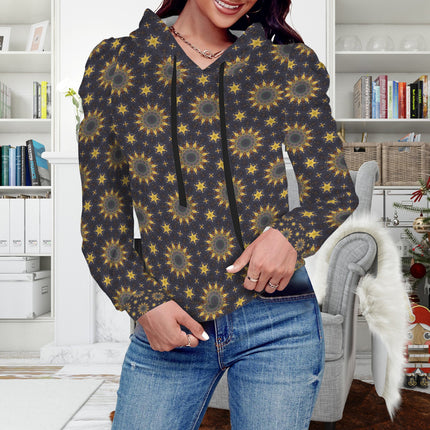 Puff Sleeve Hoodie Sunflowers Purple