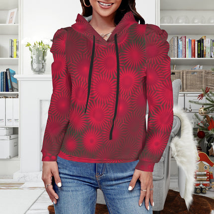 Puff Sleeve Hoodie Red Wildflowers