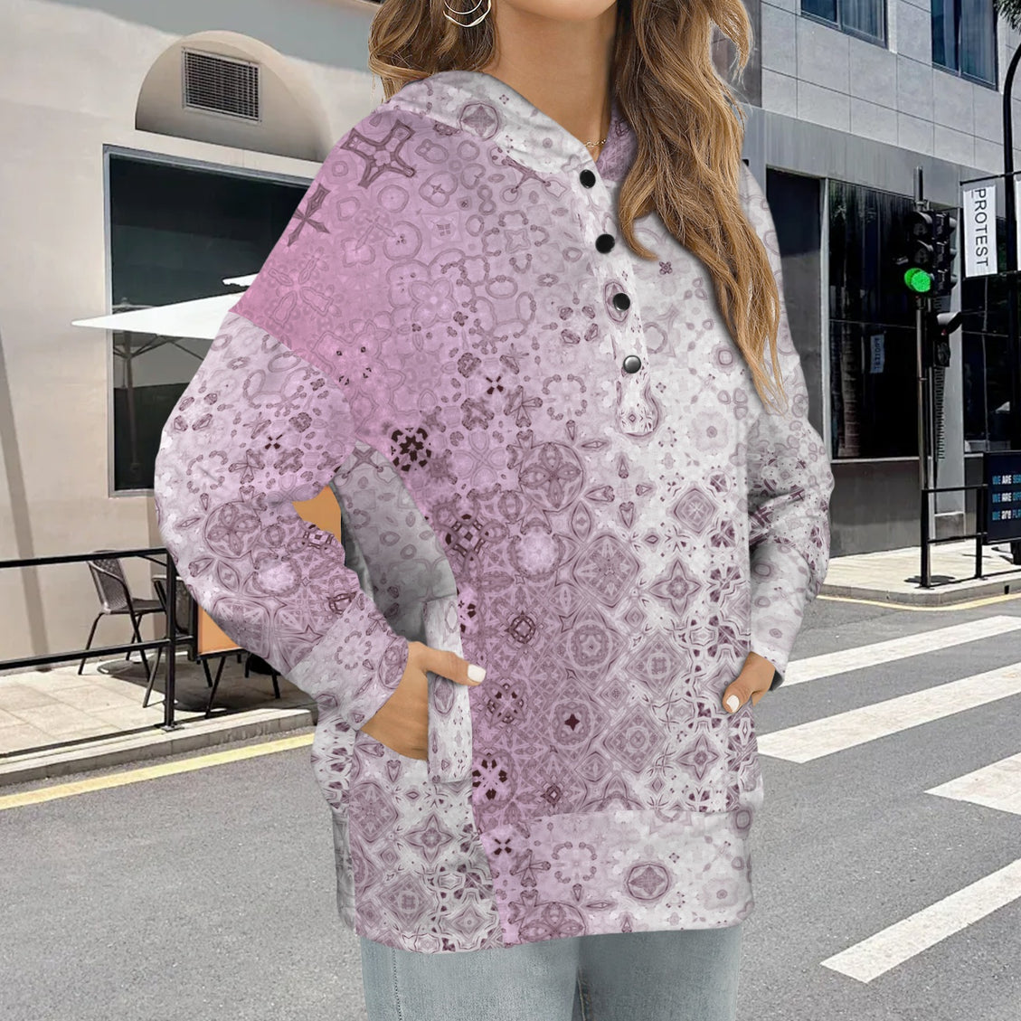 Hooded Pullover Pink Glass Ombre