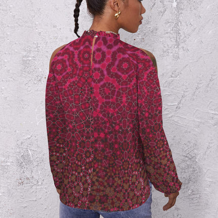 Long Slit Sleeve Blouse Red Leaves