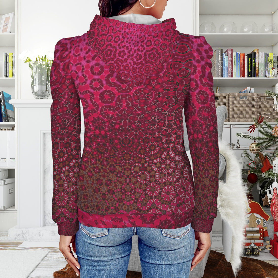 Puff Sleeve Hoodie Red Leaves Penrose