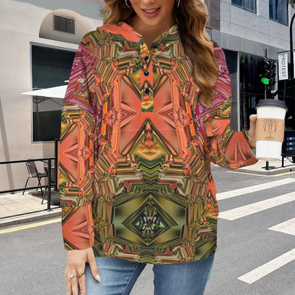 Hooded Pullover Fall Leaves Geometric