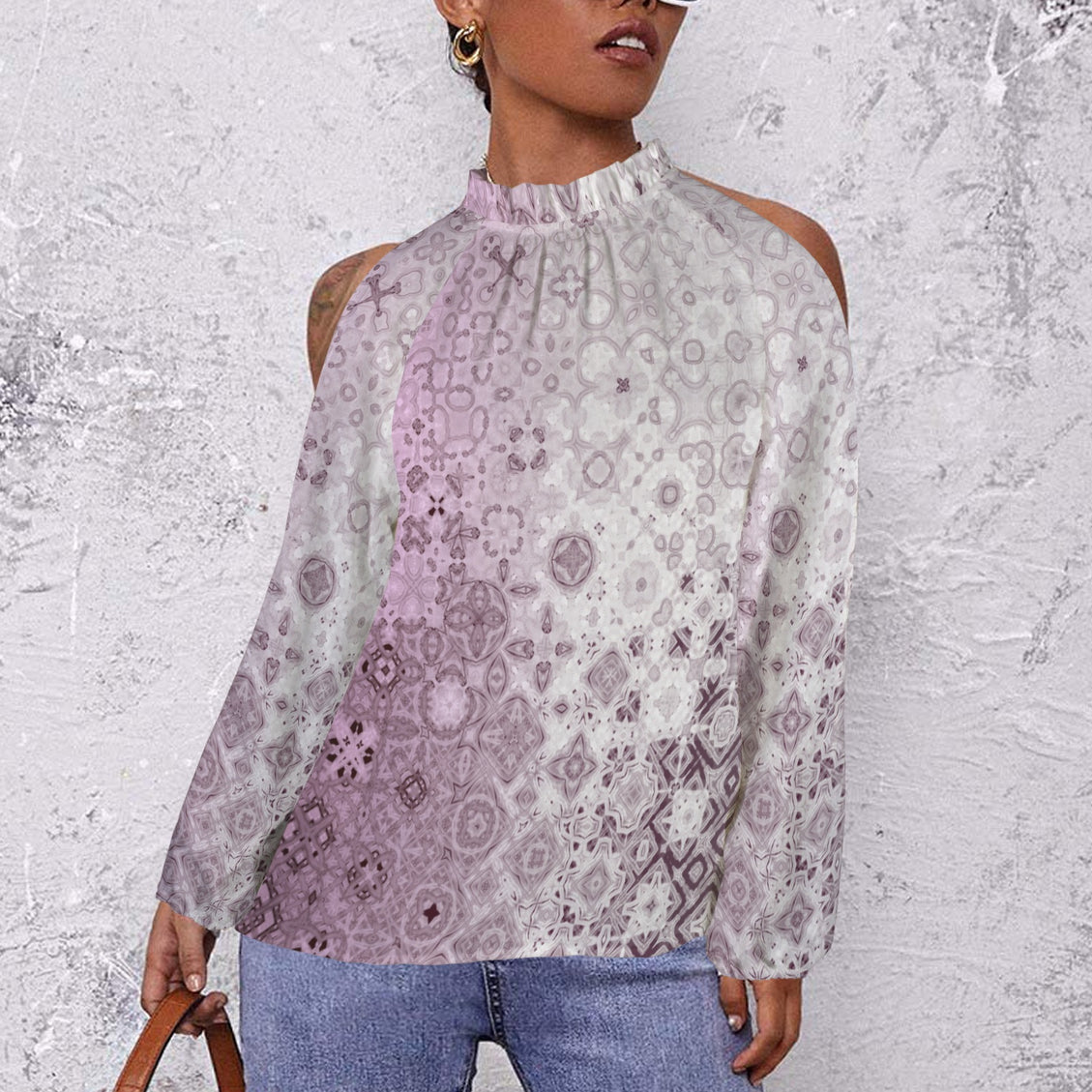 Long Slit Sleeve Blouse Pink Glass Ombre