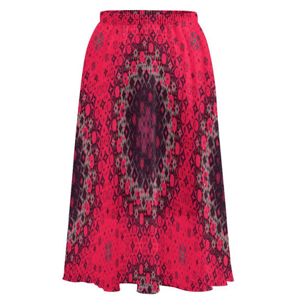 Layered Chiffon Skirt Red Hollyhocks Geometric