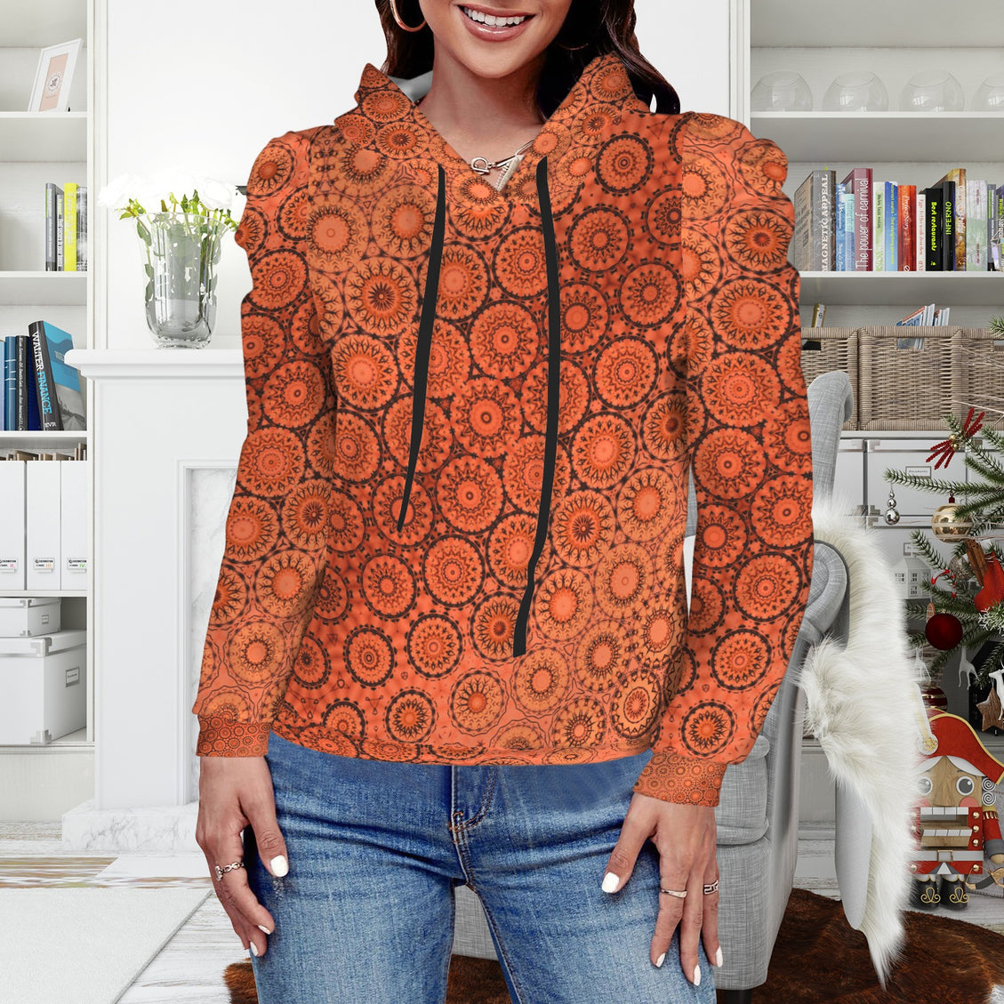 Puff Sleeve Hoodie Orange Sunset