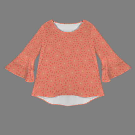 Flare Sleeve Blouse Tangerine and Yellow Wildflowers
