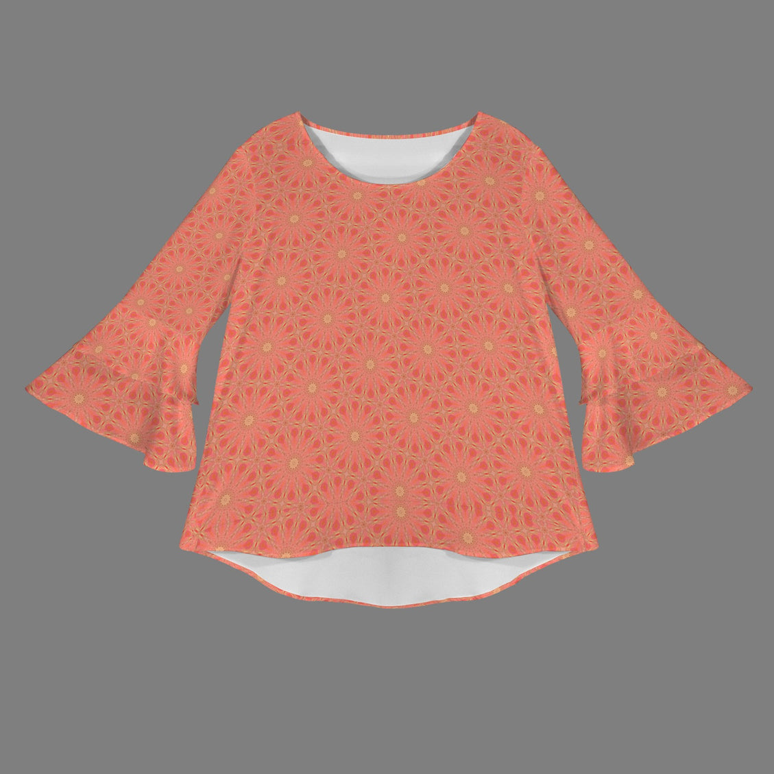 Flare Sleeve Blouse Tangerine and Yellow Wildflowers