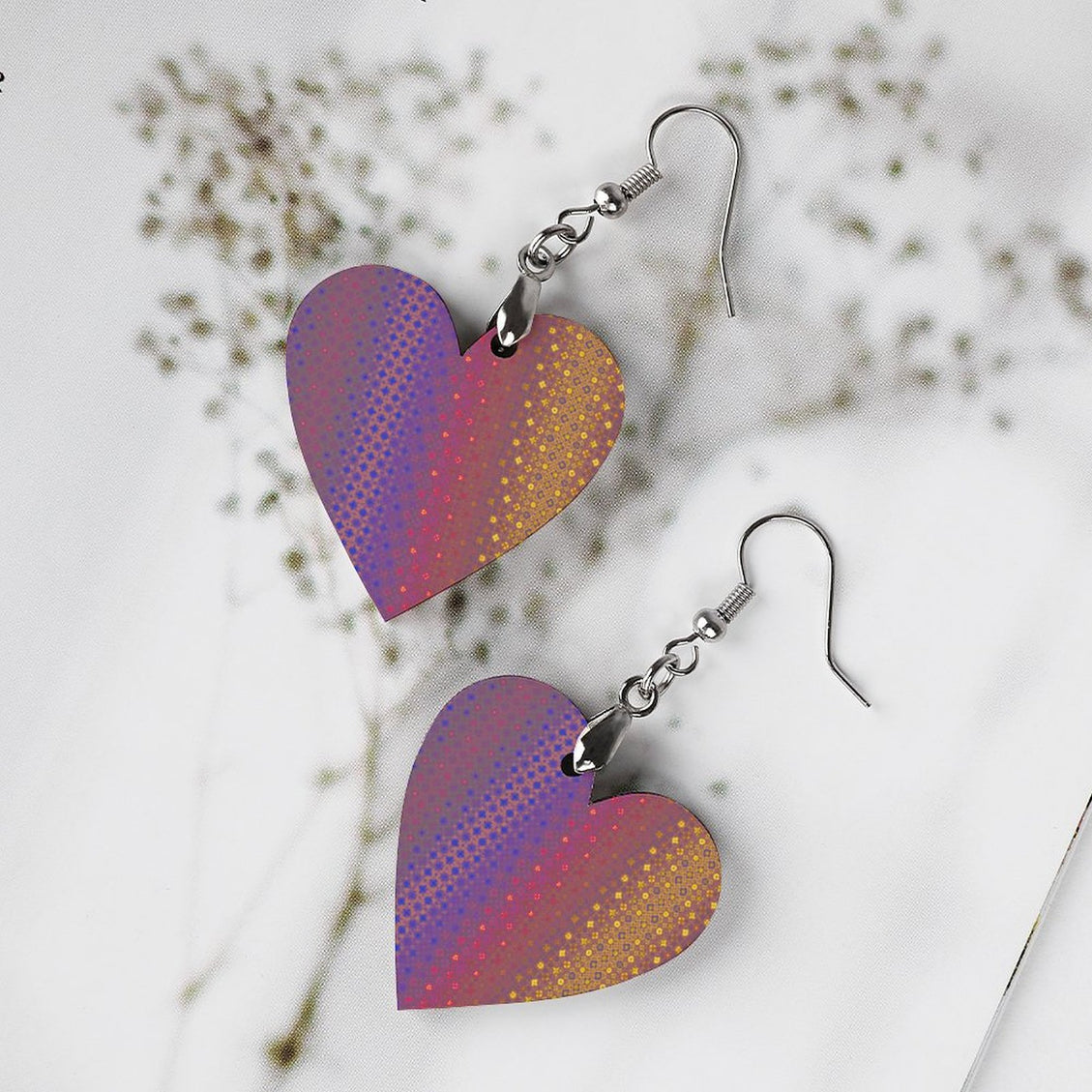 Wooden Heart Earrings Festive