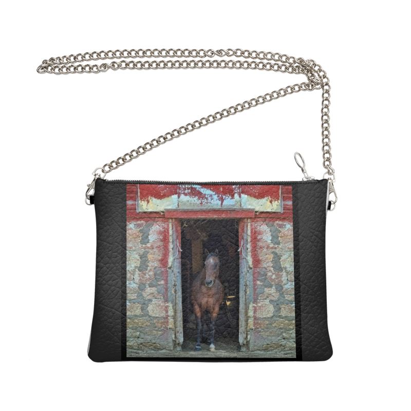 Horse in Red Barn by JVH.  Crossbody Bag.
