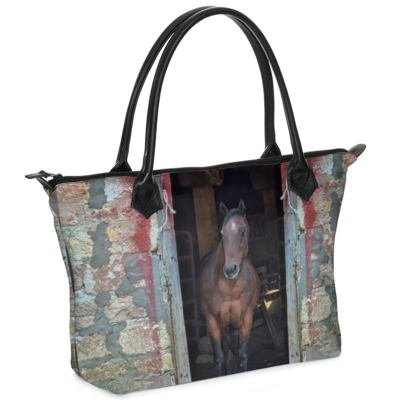Horse in Red Barn by JVH Tote Bag