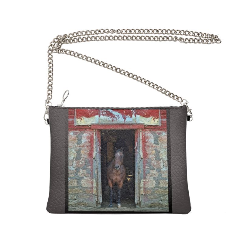 Horse in Red Barn by JVH Crossbody Bag Grey