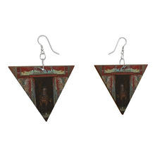Load image into Gallery viewer, Horse in Red Barn by JVH Inverted Triangle Wood Earrings

