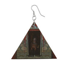 Load image into Gallery viewer, Horse in Red Barn by JVH Triangle Wood Earrings
