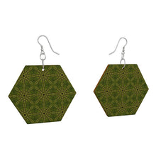 Load image into Gallery viewer, Dandelion Gold Shimmer Hexagon Wood Earrings
