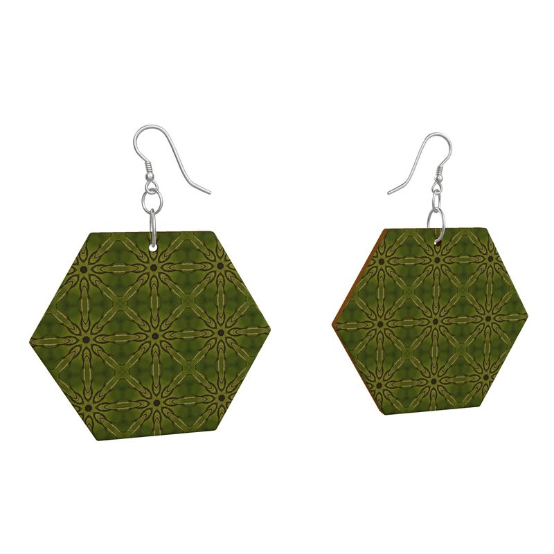 Dandelion Gold Shimmer Hexagon Wood Earrings